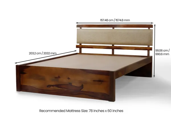 Belle Solid Wood Queen Size Double Bed with 6 Inches Latex Foam Mattress